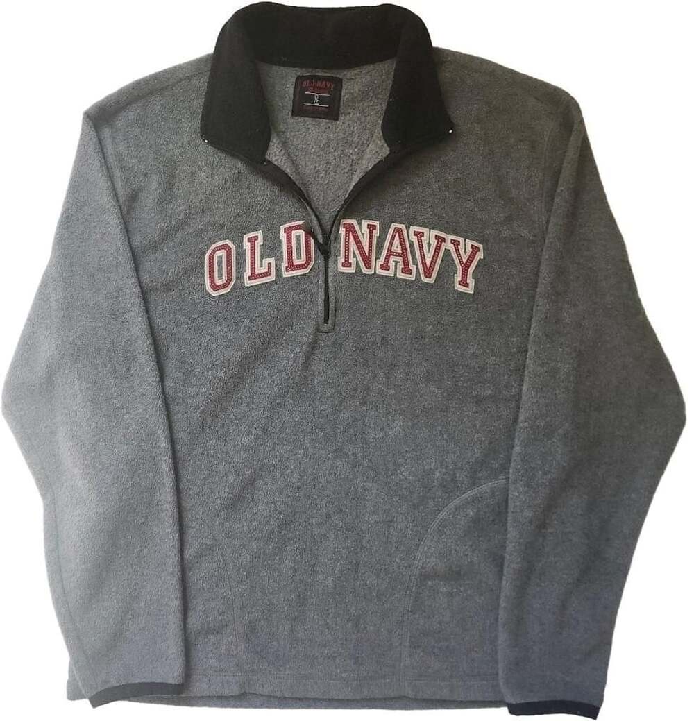 Vintage Y2K Old Navy Half Zip Fleece Size L Gray Red Spellout Pullover